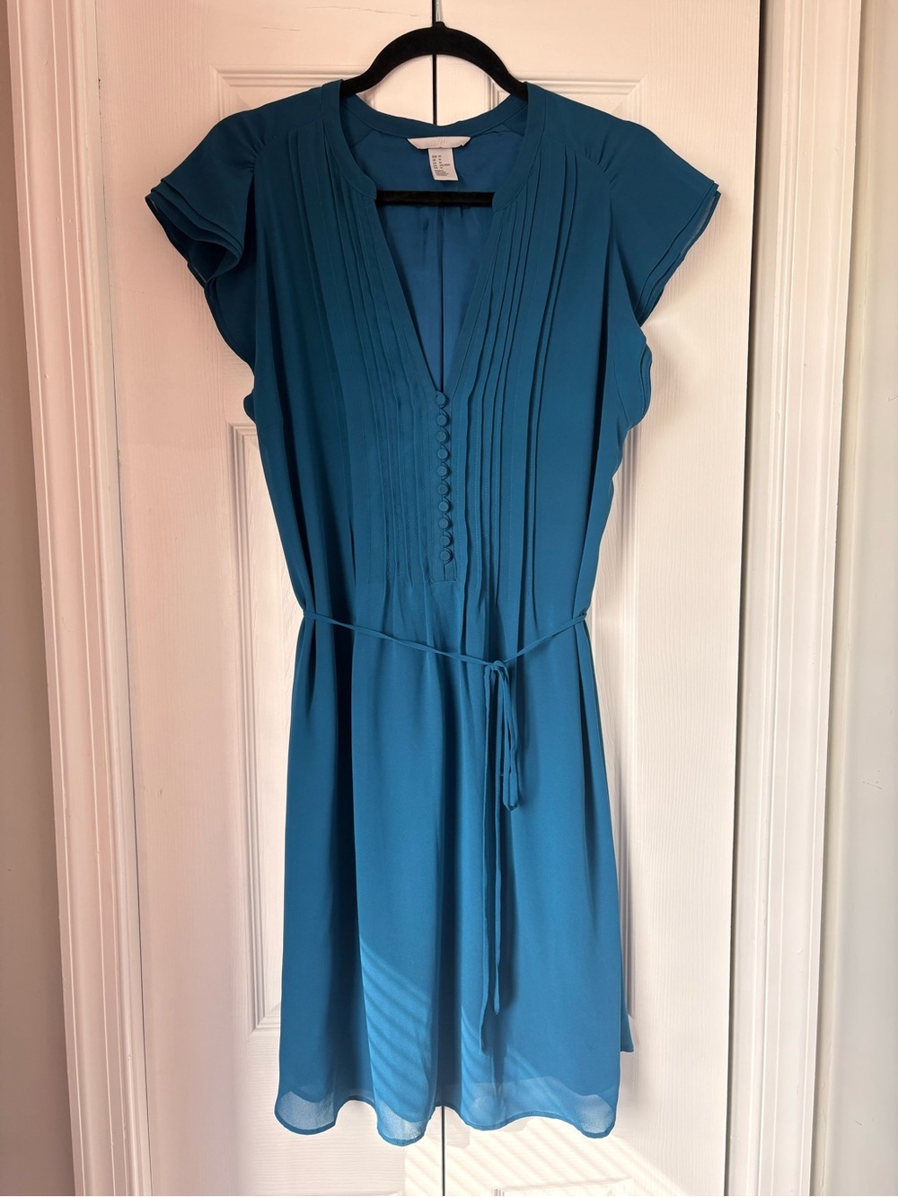 Women’s H&M Teal Short-Sleeve V-Neck Dress with Tie Waist